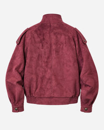 DOUBLE-BREASTED FAUX SUEDE UTILITY BOMBER JACKET ROSE RED | SEISHIKI STUDIO