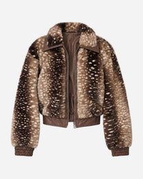 Doe Print Faux Fur Zip-up Jacket With Contrast Collar | SEISHIKI STUDIO