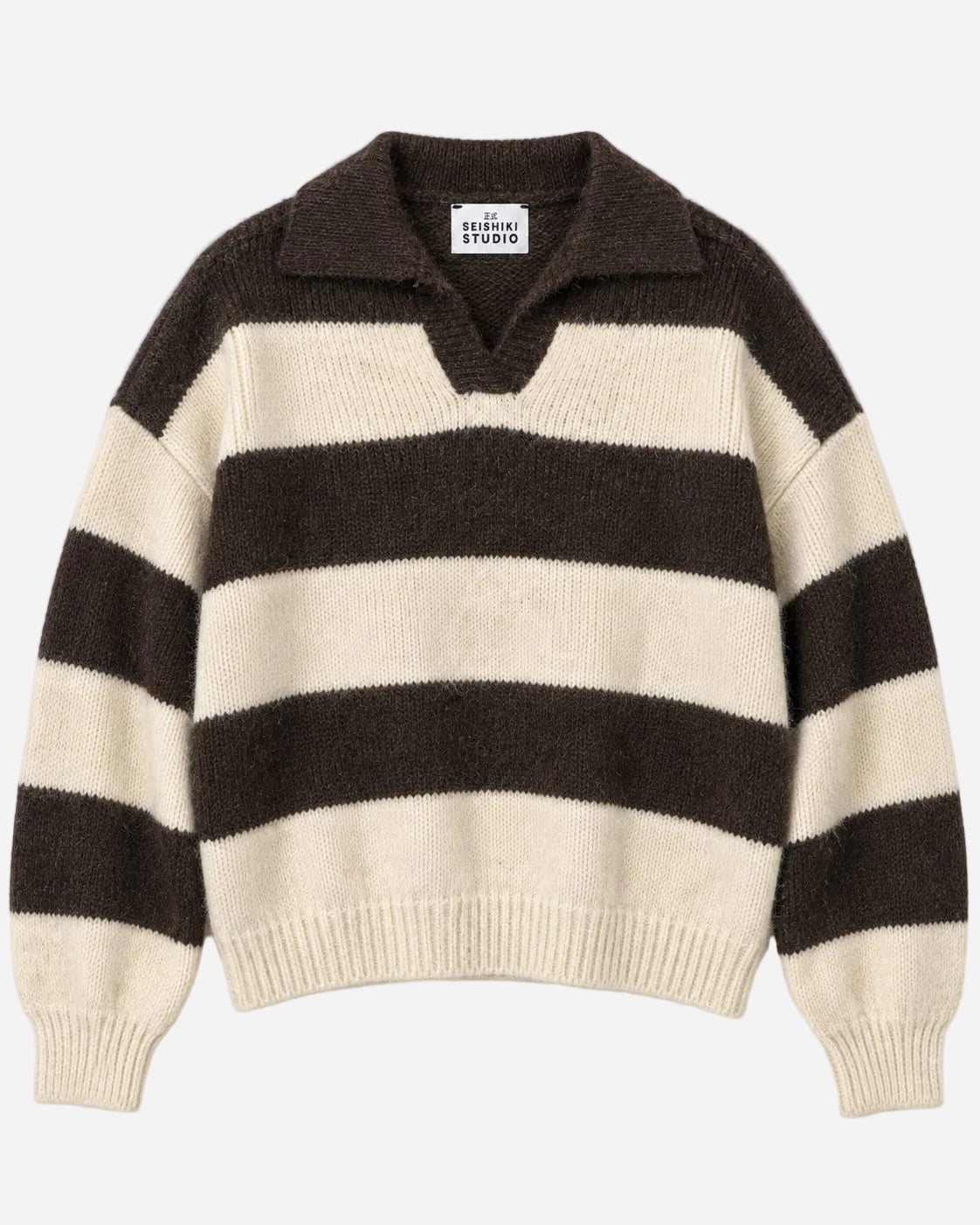 THICK STRIPED COLLARED KNIT SWEATER BROWN | SEISHIKI STUDIO