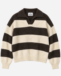 THICK STRIPED COLLARED KNIT SWEATER BROWN | SEISHIKI STUDIO