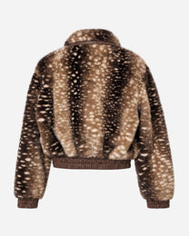 Doe Print Faux Fur Zip-up Jacket With Contrast Collar | SEISHIKI STUDIO