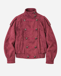DOUBLE-BREASTED FAUX SUEDE UTILITY BOMBER JACKET ROSE RED | SEISHIKI STUDIO