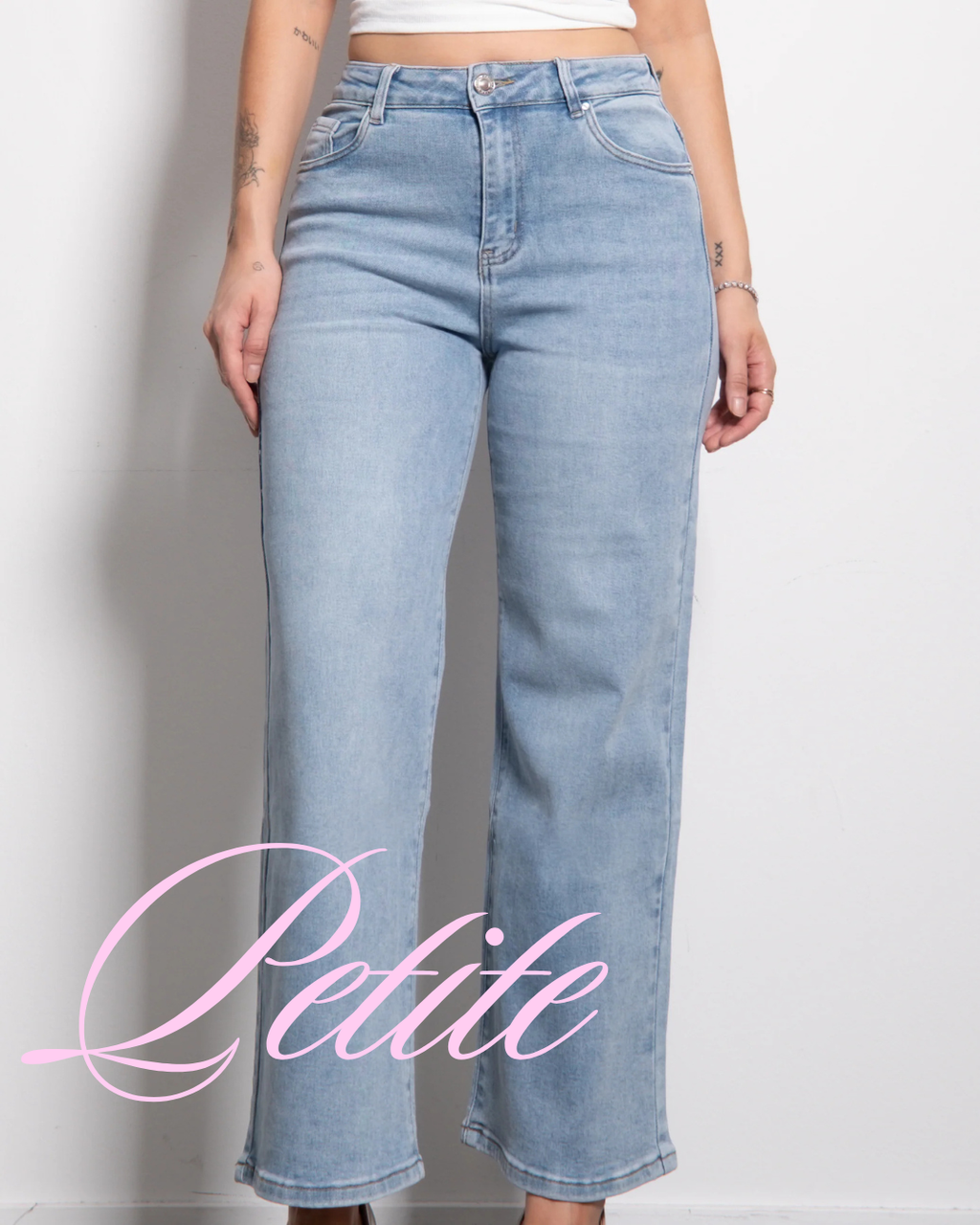 PETITE STRETCHY LIGHT BLUE WIDE LEG JEANS  - INSEAM 68CM | SEISHIKI STUDIO
