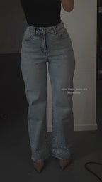LIGHT WASH WITH DARK SHADING ALL OVER SPARKLE JEANS - INSEAM 80CM