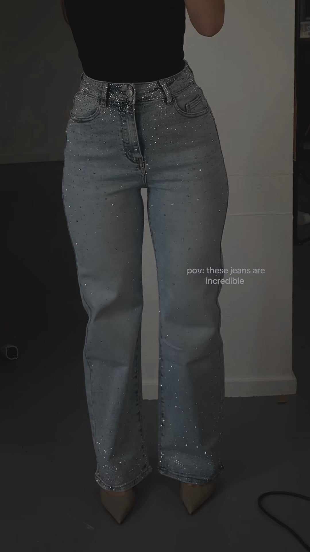 LIGHT WASH WITH DARK SHADING ALL OVER SPARKLE JEANS - INSEAM 80CM
